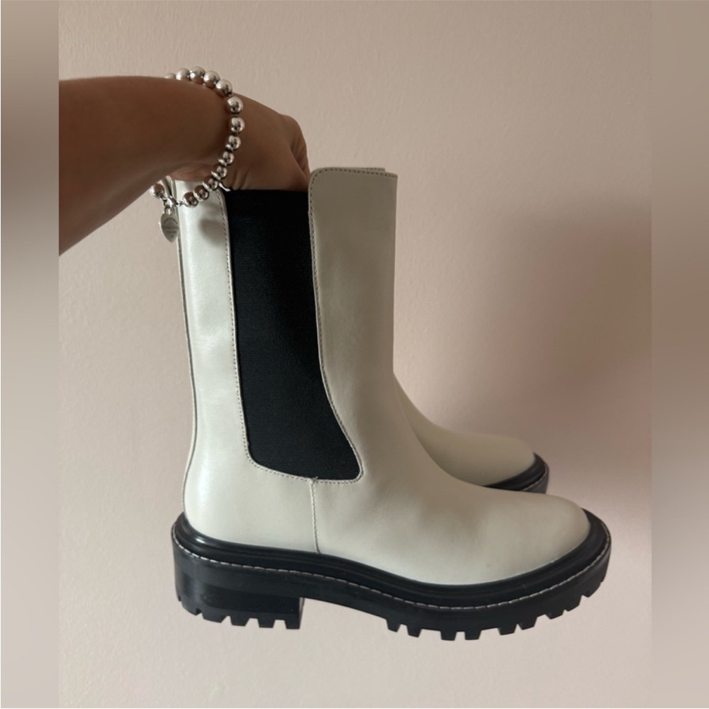 Tory Burch "Benton" Ivory Vachetta Leather Chelsea Boots.